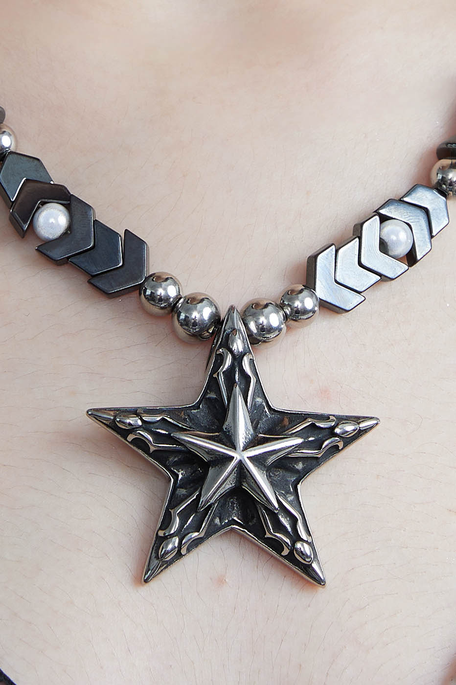 ILLUSORY Mechanical Pentagram Beaded Necklace, premium urban and streetwear designers apparel on PROJECTISR.com, ILLUSORY