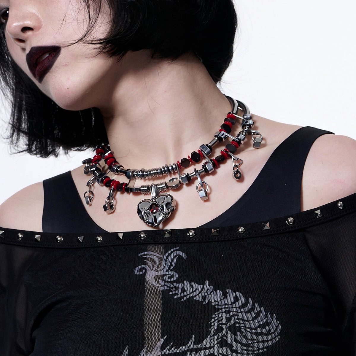 ILLUSORY Mechanical Heart Double-Strand Beaded Necklace, premium urban and streetwear designers apparel on PROJECTISR.com, ILLUSORY