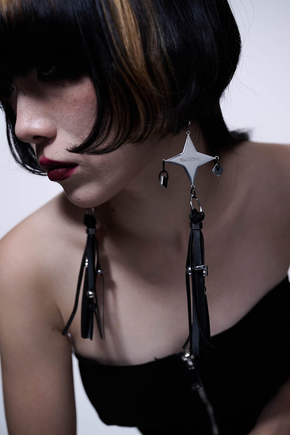 ILLUSORY Four-Pointed Star Tassel Earrings, premium urban and streetwear designers apparel on PROJECTISR.com, ILLUSORY