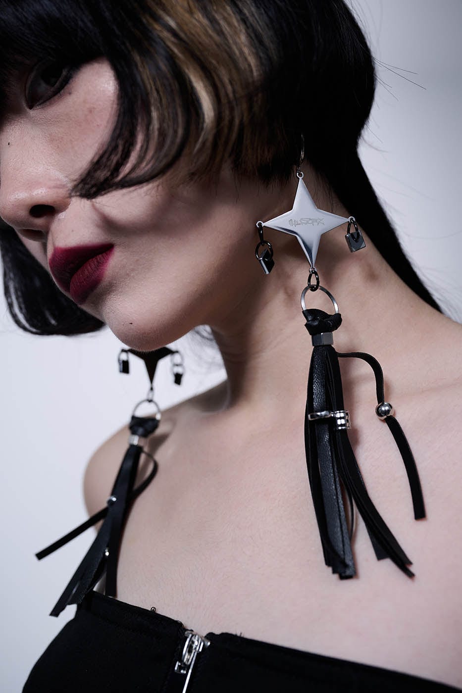 ILLUSORY Four-Pointed Star Tassel Earrings, premium urban and streetwear designers apparel on PROJECTISR.com, ILLUSORY
