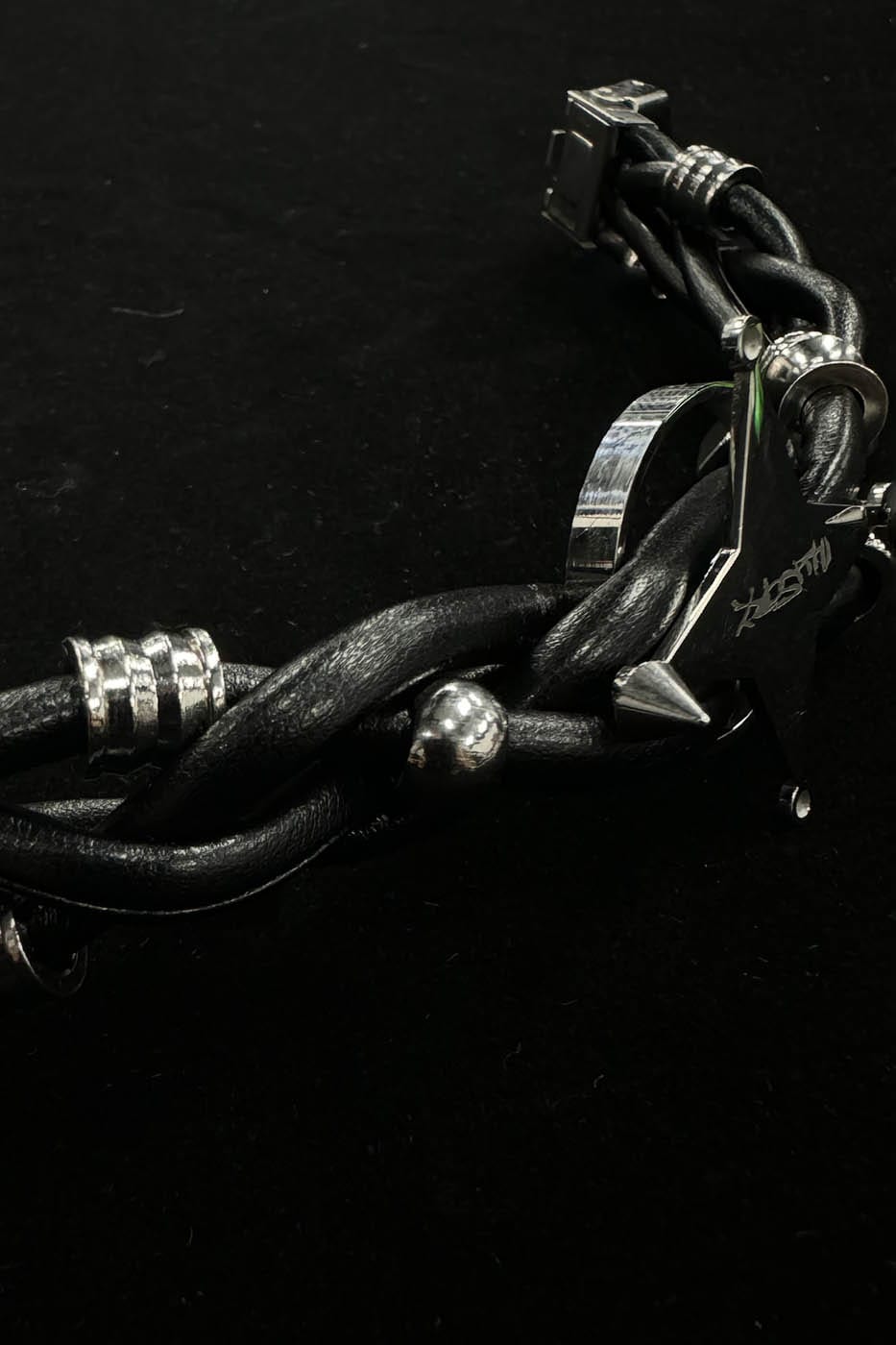 ILLUSORY Four-Point Star Braided Faux Leather Bracelet, premium urban and streetwear designers apparel on PROJECTISR.com, ILLUSORY