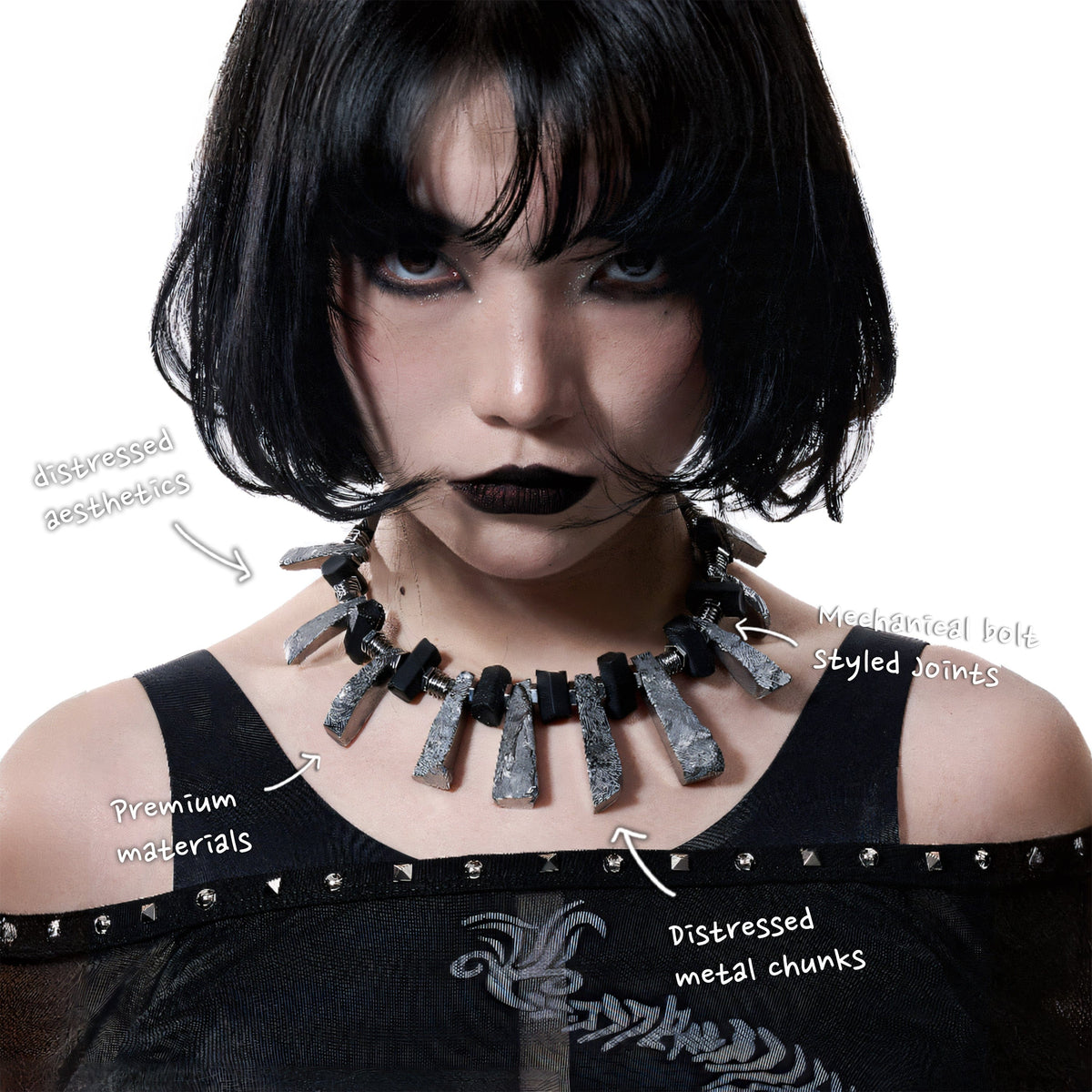 ILLUSORY Distressed Metal Reversible Necklace, premium urban and streetwear designers apparel on PROJECTISR.com, ILLUSORY