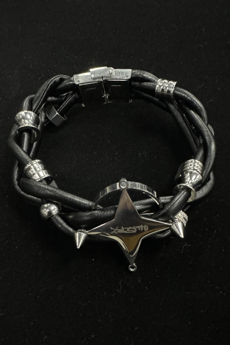 ILLUSORY Four-Point Star Braided Faux Leather Bracelet, premium urban and streetwear designers apparel on PROJECTISR.com, ILLUSORY